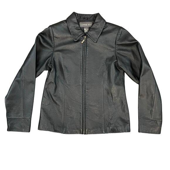 Copper Key Leather Jacket Long Sleeve Full-Zip Black Girls US Size L Large - Picture 1 of 12